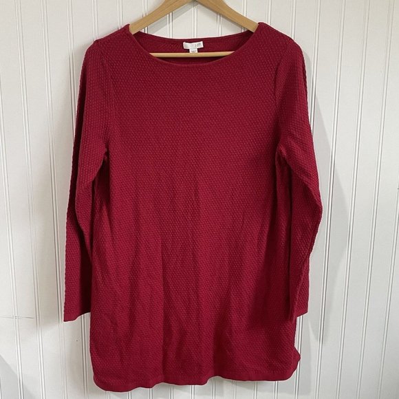 J. Jill Shirt Womens‎ Medium Red Sweater Textured Boat Neck Long Sleeve Tunic - Picture 1 of 13